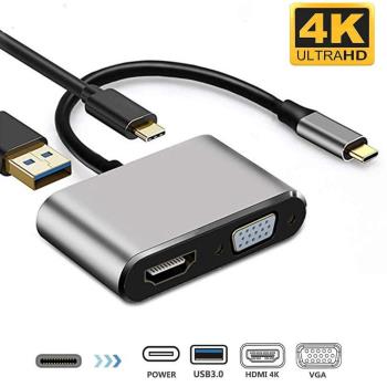 4K高清Type-C轉HDMI+VGA+USB 3.0+PD快充 筆記本4合1拓展轉換器