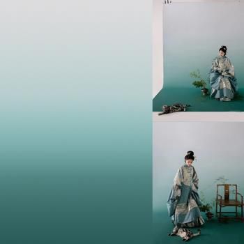 時裝商業廣告拍攝古裝漢服綠色漸變婚紗影樓攝影數碼噴繪背景布