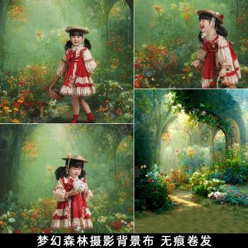 新款精靈森林花園背景布影樓兒童攝影背景布公主花園拍照油畫寫真