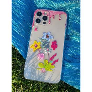PlayGirl原創酸性液態金屬花朵透明手機殼適用于蘋果iphone/安卓