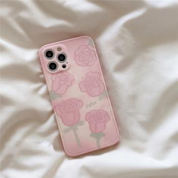 粉色玫瑰iphone13pro max蘋果12手機殼11硅膠14全包xr/xs軟殼78plus女6s