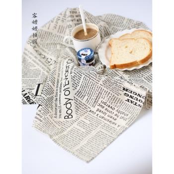 復古字母英文報紙餐巾棉麻布 西餐餐墊 拍攝道具拍照背景布 茶巾