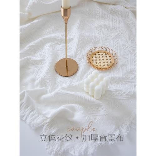 ins加厚奶白色立體花紋攝影背景布 蛋糕美食寶寶拍照道具桌布毯子