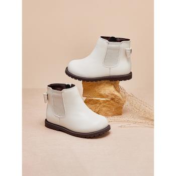【商場同款】戴維貝拉兒童皮靴2023秋冬新款女童時裝靴加絨靴子