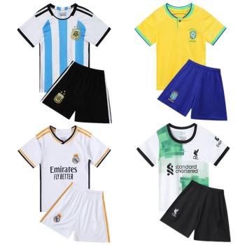阿根廷巴西兒童足球服套裝男女小學生長袖足球訓練服梅西球衣定制