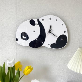 卡通創意熊貓裝飾掛墻鐘表客廳幼兒園兒童房靜音時鐘可愛掛鐘表