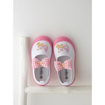 幼兒園室內鞋軟底兒童小白鞋美樂蒂透氣女童帆布鞋粉色寶寶白布鞋