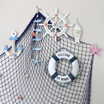 地中海海洋壁飾墻壁救生圈船錨舵漁網兒童房幼兒園墻面背景墻裝飾