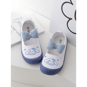 幼兒園室內鞋軟底兒童小白鞋玉桂狗透氣女童帆布鞋藍色寶寶白布鞋