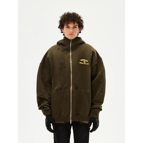 PMW 重磅560G水洗做舊破洞拉鏈帽衫LOGO印花男女同款休閑外套