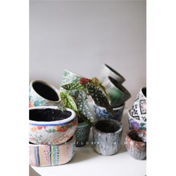 九月喜士多 陶瓷做舊花盆波西米亞色彩出口歐洲重工桌面花瓶居家