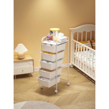 小推車置物架新生嬰兒用品落地可移動床頭多層玩具零食收納書架子