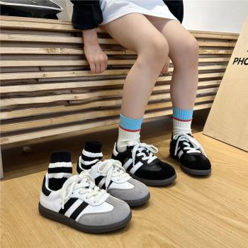 女童鞋子2023秋款兒童運動鞋小白鞋中大童真皮復古德訓鞋女童板鞋