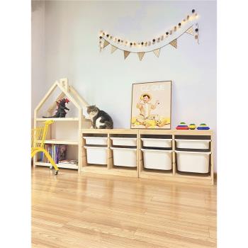 玩具收納架寶寶書架置物架大容量 ins風小房子兒童玩具收納柜實木