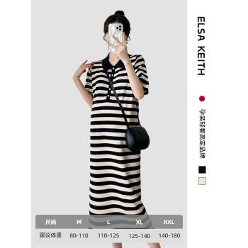 日本ELSA KEITH孕婦裝新款夏季連衣裙針織條紋翻領襯衫中長款修身