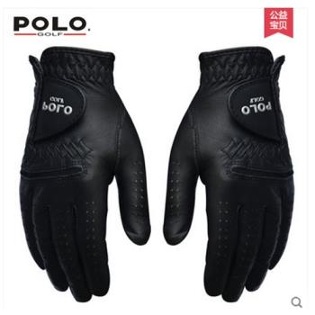 專柜POLO 高爾夫手套 黑色 男士真皮透氣防滑小羊皮手套左右雙手