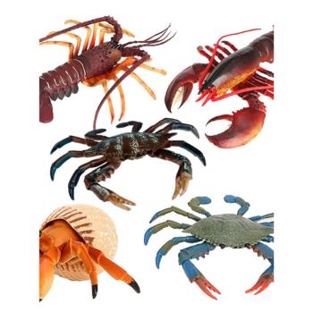 兒童玩具仿真海洋動物螃蟹澳洲龍蝦模型塑料擺件大帝王蟹深海黃色