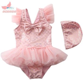 女寶寶可愛泳裝女童連體裙式2-8歲3小女孩紗裙粉色美人魚游泳衣服