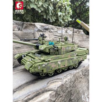 中國軍事積木2023新款坦克模型6-13歲男孩小顆粒益智拼裝兒童玩具