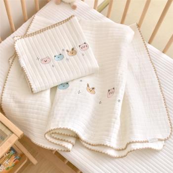 嬰兒浴巾純棉六層紗超柔軟提花刺繡可愛寶寶洗澡毛巾兒童夏季蓋毯