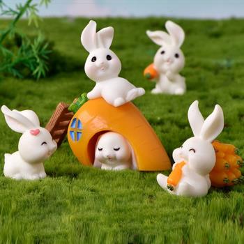 微景觀擺件可愛卡通動物胡蘿卜兔房子萌兔園藝樹脂配件