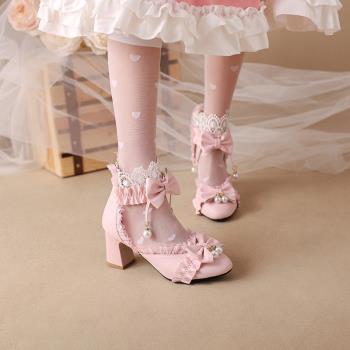 夏季兒童涼鞋女新款洛麗塔鞋高跟公主鞋蝴蝶結包頭Lolita女童涼鞋