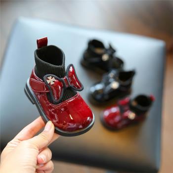 女寶寶冬季公主短靴紅色過年鞋子