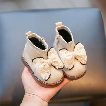 女寶寶學步鞋兩歲蝴蝶結真皮靴子