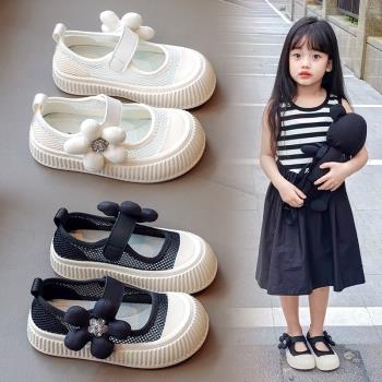 女童鞋夏季白色帆布鞋網面透氣2023新款幼兒園夏款鞋子兒童小白鞋