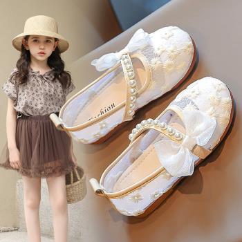 女童鞋夏季2023新款兒童公主涼鞋中大童古裝中國風旗袍漢服繡花鞋