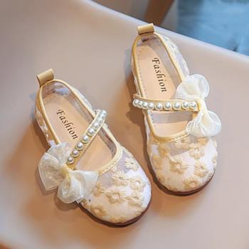 女童鞋子夏季兒童蝴蝶結花朵包頭公主涼鞋女孩中大童軟底白色單鞋