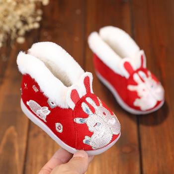 兔年1-3歲加絨繡花中國風漢服鞋
