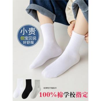兒童襪子純白色春秋季薄款透氣純棉學生襪100%全棉男女童防臭運動