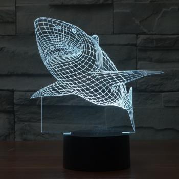 鯊魚3d小夜燈觸控七色插電臥室床頭氛圍燈擺件裝飾燈現代簡約臺燈