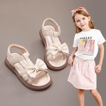 女童涼鞋夏款2023新款夏季中大童韓版時尚果凍底粉色小女孩公主鞋
