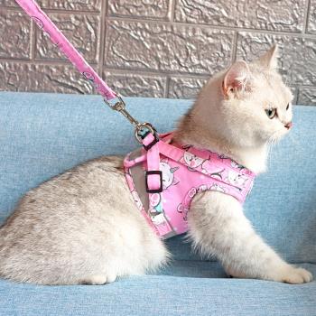 貓咪牽引繩防掙脫背心式外出遛貓繩可愛英短布偶專用貓鏈子胸背帶
