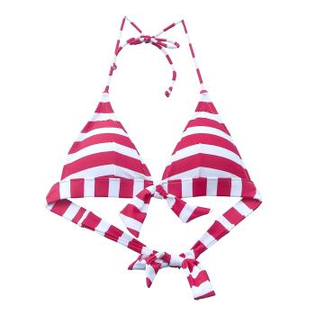 紅色條紋三角比基尼女性感泳裝游泳衣小胸厚墊帶胸墊文胸海邊彈力