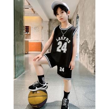 兒童籃球服男童24號科比球衣男孩速干運動套裝黑色背心大童訓練服