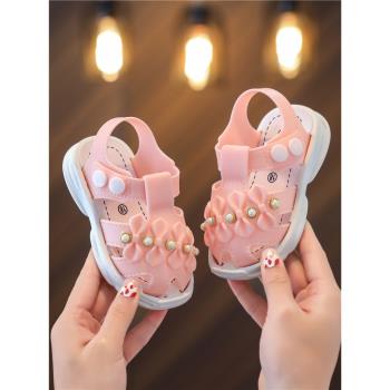 女童包頭涼鞋夏季可愛公主風防滑軟底防踢嬰幼兒0-4歲寶寶學步鞋