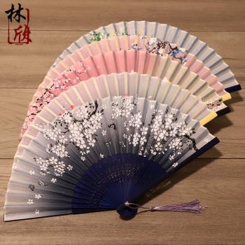 21cm中國古風女式流蘇古典古裝兒童學生夏日隨身折疊小巧扇子折扇