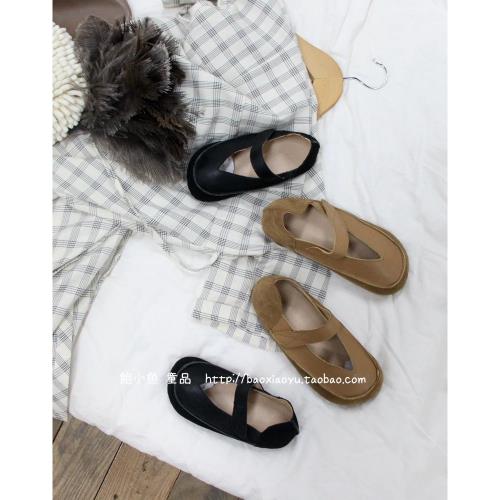 鮑小魚2025秋季新款韓國ins女兒童復古文藝開叉奶奶鞋單鞋皮鞋子