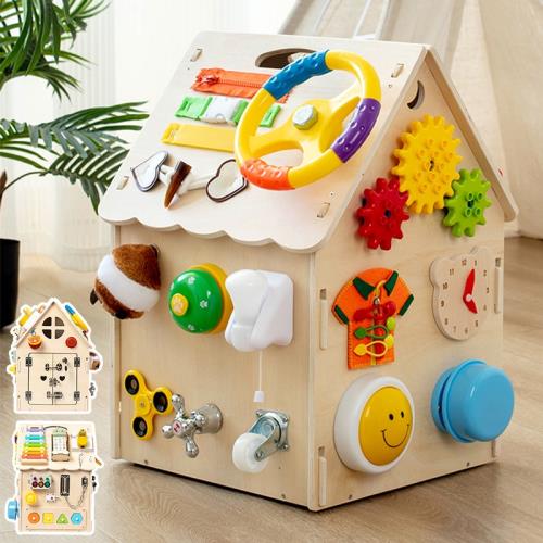 蒙氏早教益智玩教具箱屋盒蒙特梭利2一3歲寶寶精細動作嬰兒忙碌板