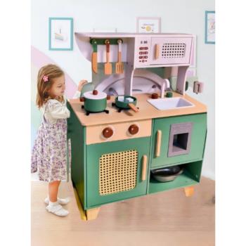 仿真寶寶聲光木制小廚房玩具炒菜工具套裝豪華兒童煤氣灶臺玩具