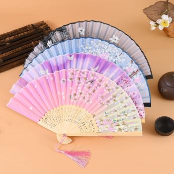 21cm中國古風女式流蘇古典古裝兒童學生夏日隨身折疊小巧扇子折扇