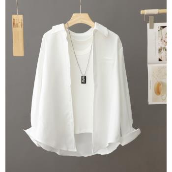 春秋白色簡約襯衫外套女小個子穿搭開衫設計感小眾上衣寬松襯衣潮