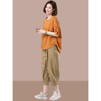 中年媽媽休閑套裝女士2025夏季新款寬松大碼女裝減齡時尚兩件套