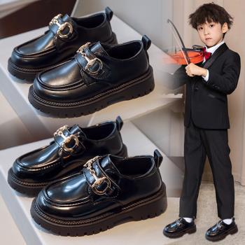 男童小皮鞋夏季2024新款兒童黑色英倫風演出鞋男孩軟底單鞋中大童