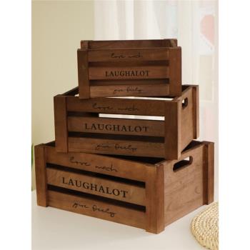 復古木箱木條箱長方形超市水果實木收納箱裝飾木筐箱戶外大號書箱