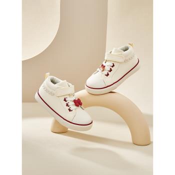 戴維貝拉寶寶學步鞋女童帆布鞋2023秋季新款童鞋兒童室內布鞋軟底