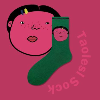 襪子女綠色可愛日系搞怪表情絲襪
